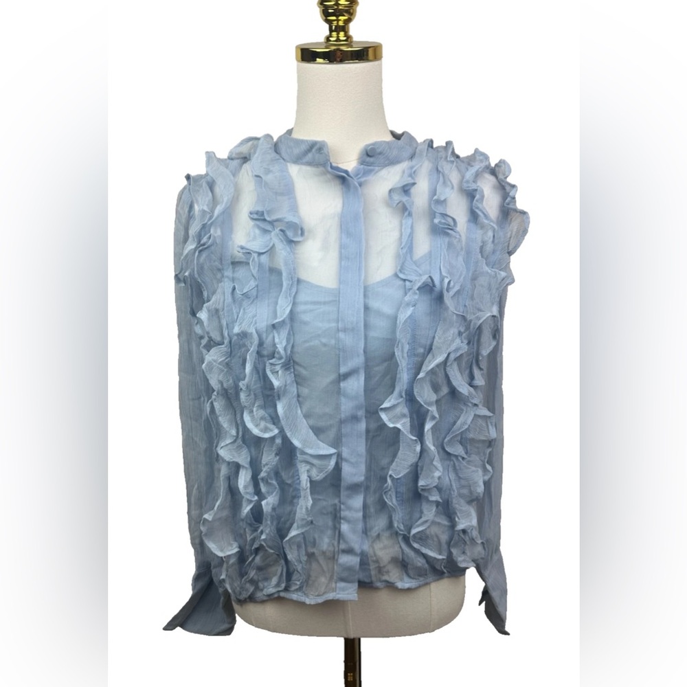 J. Crew - Ruffle-Front Top in Crinkle Cupro - 00 - NWT